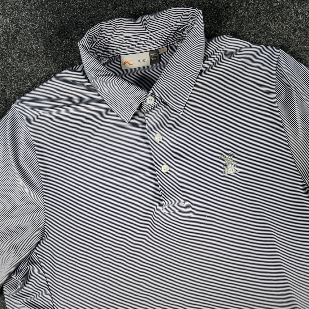 KJUS Soren Stripe Polo Mens Size 50/M Blue White National Golf Links Club Logo